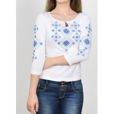 Embroidered t-shirt with 3/4 sleeves "Slavic Charm" blue on white